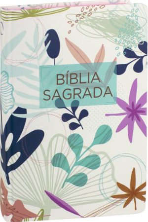 Bíblia Sagrada Econômica com beira pintada, canto arredondado e capa dura. Capa Flores