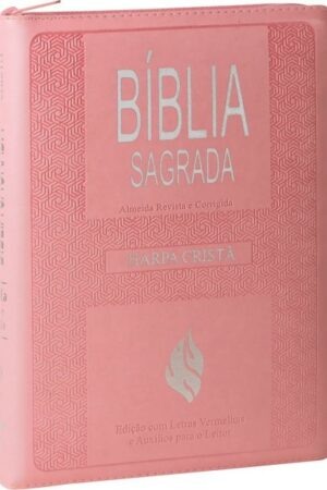 Bíblia Sagrada Letra Gigante com Harpa Cristã e índice – Couro sintético Rosa claro e zíper: Almeida Revista e Corrigida (ARC) com Letras Vermelhas