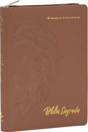 Bíblia Linha Ouro – Leão, Letra Grande, capa caramelo, índice impresso, beira pintada e zíper: Almeida Revista e Atualizada (ARA)