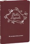 Bíblia Linha Ouro – Flores, Letra Grande, capa vemelha, índice impresso, beira pintada e zíper: Almeida Revista e Atualizada (ARA)