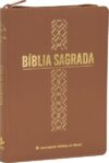 Bíblia Linha Ouro – Cruz, Letra Grande, capa caramelo, índice impresso, beira pintada e zíper: Almeida Revista e Corrigida (ARC)