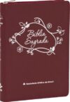 Bíblia Linha Ouro – Flores, Letra Grande, capa vermelha, índice impresso, beira pintada e zíper: Almeida Revista e Corrigida (ARC)