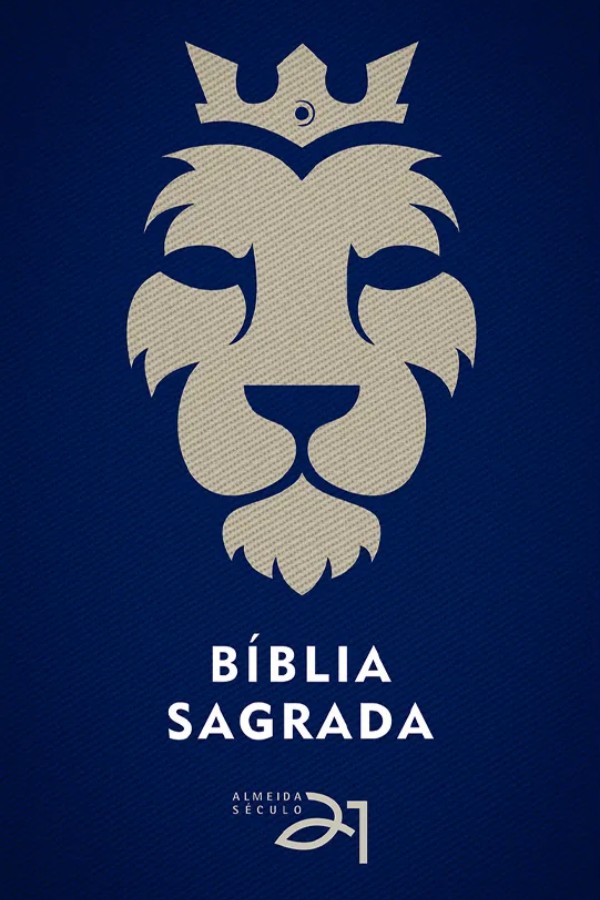 Capa da Bíblia Almeida Século 21, Brochura, com capa design Leão e referências cruzadas, Letra Média. Editora Vida Nova